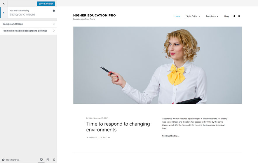 Higher Education Pro - Education WordPress theme - Background Image Options Screenshot