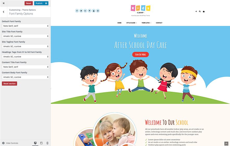 Kids Camp Pro - Education WordPress Theme - Font Family Option Screenshot
