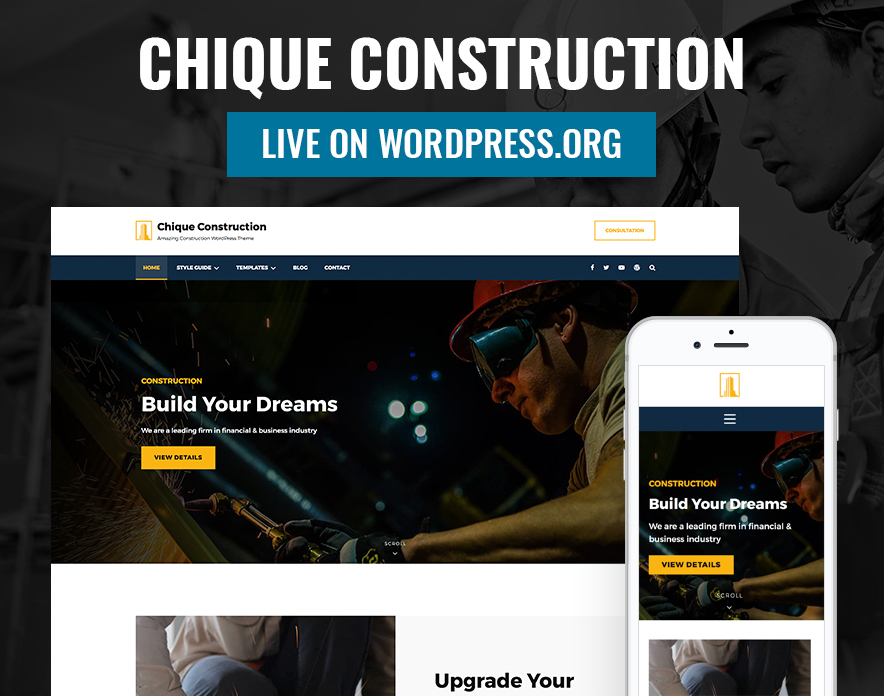 Chique Construction live on WordPress.org main image