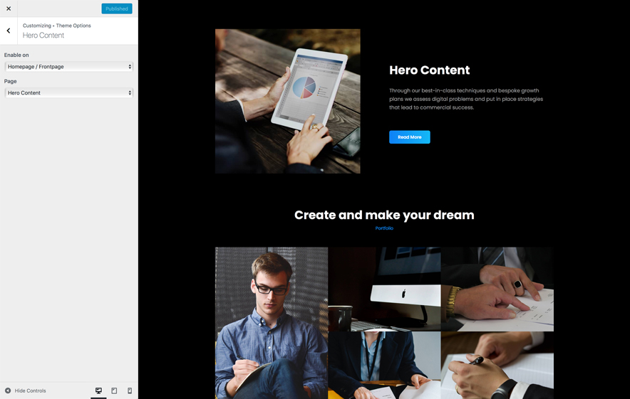 Hero Content in BusinessFocus, a responsive Business WordPress Theme