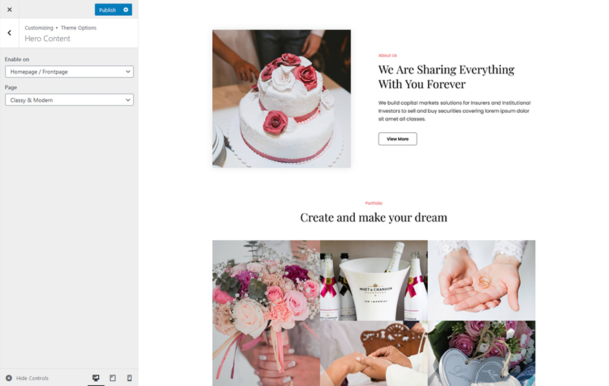 Hero Content in WeddingFocus - an aesthetic Wedding WordPress Theme