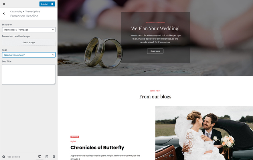 Promotion Headline in WeddingFocus - An aesthetic Wedding WordPress theme