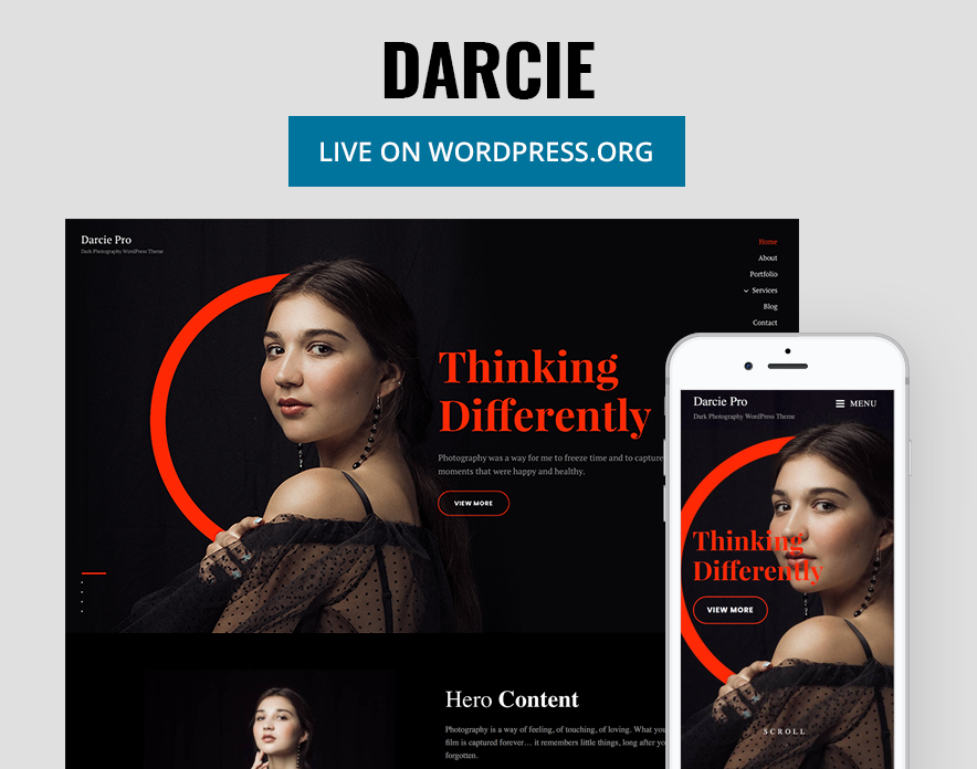 Darcie Live on WordPress.org - Dark Photography WordPress Theme