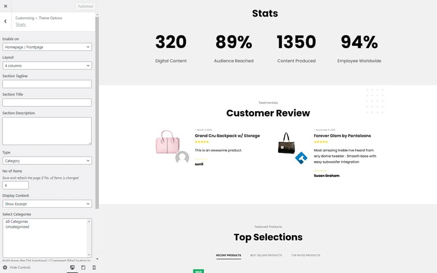 stats in Shop Spot Pro - eCommerce WordPress theme