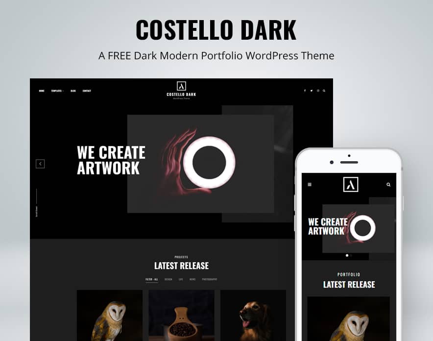 Costello Dark - Free Dark Portfolio WordPress Theme main image