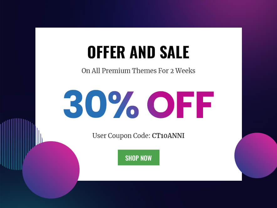Catch Themes 10th Anniversary Sale 30% Off