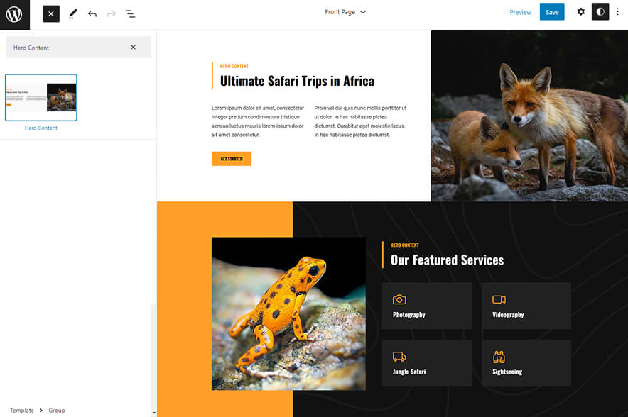 Globetrotter Pro - Photography WordPress Block Theme For Full Site Editing Hero Content