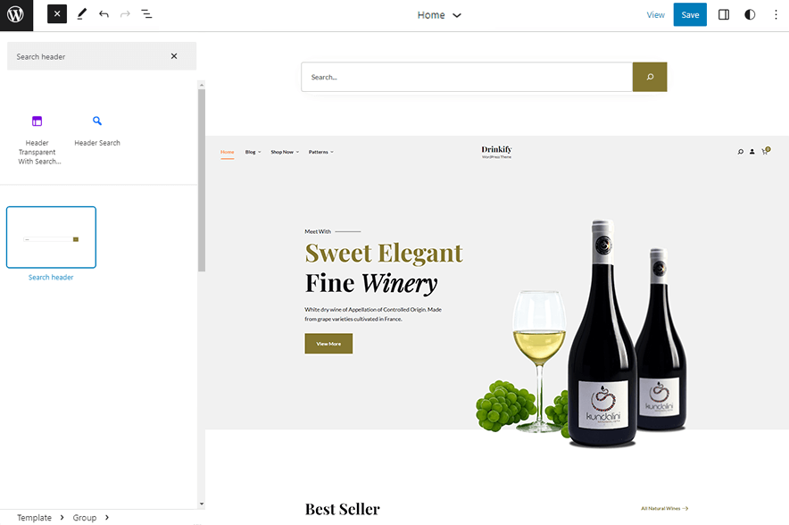 Drinkify - Search Header