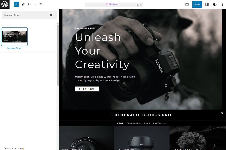 Fotografie Blocks Pro - Photography WordPress Block Theme Featured Slider