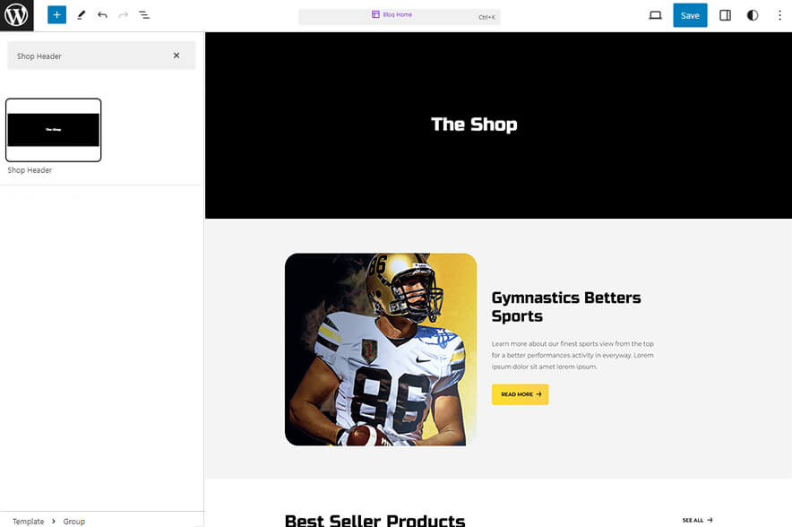 Sportspot Pro - Sports WordPress eCommerce Block Theme Shop Header