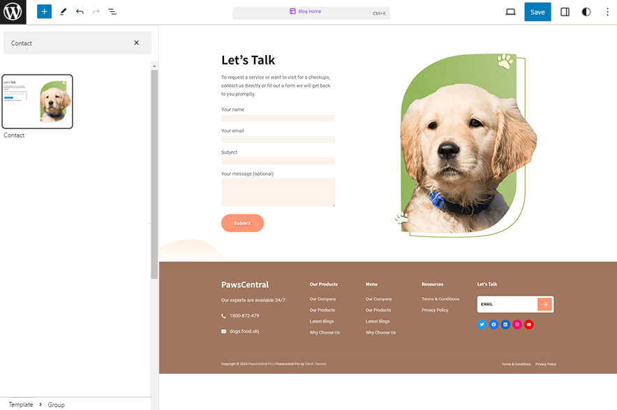 PawsCentral Pro - Pet WordPress eCommerce Block Theme Best Contact