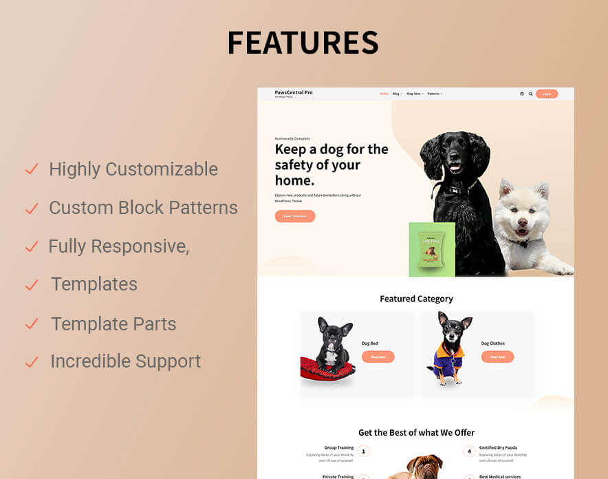 PawsCentral Pro - Pet WordPress eCommerce Block Theme Features