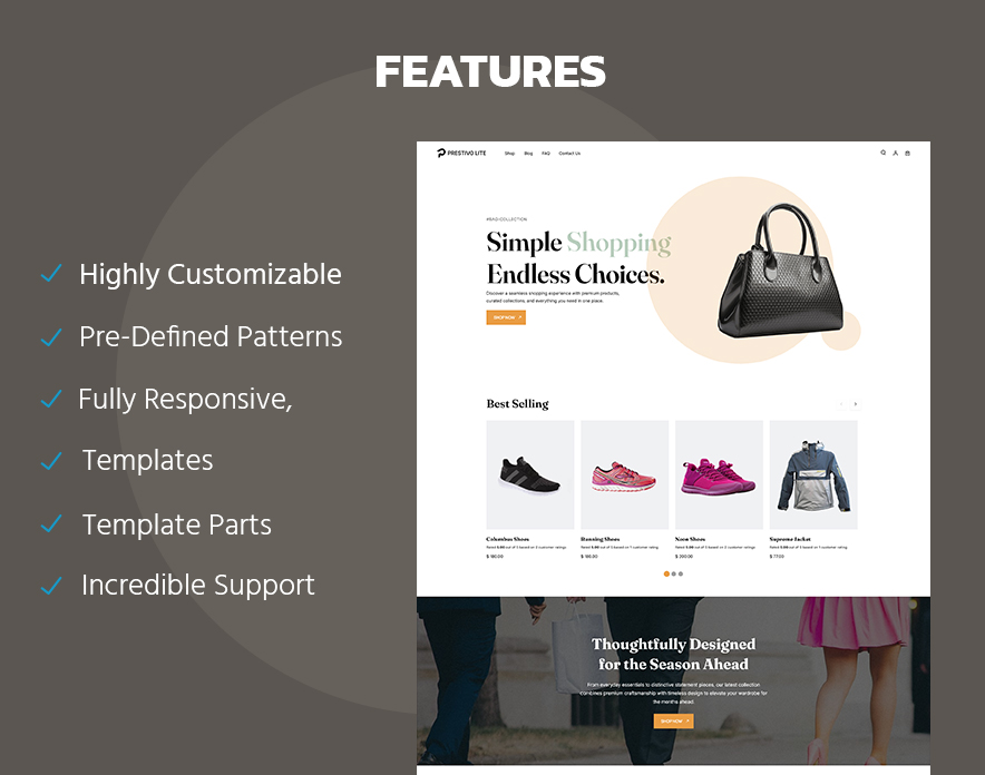 Prestivo Lite, a free fashion eCommerce theme for WordPress, feature overview