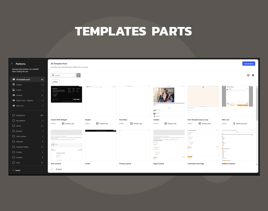 Template Parts in Prestivo Lite