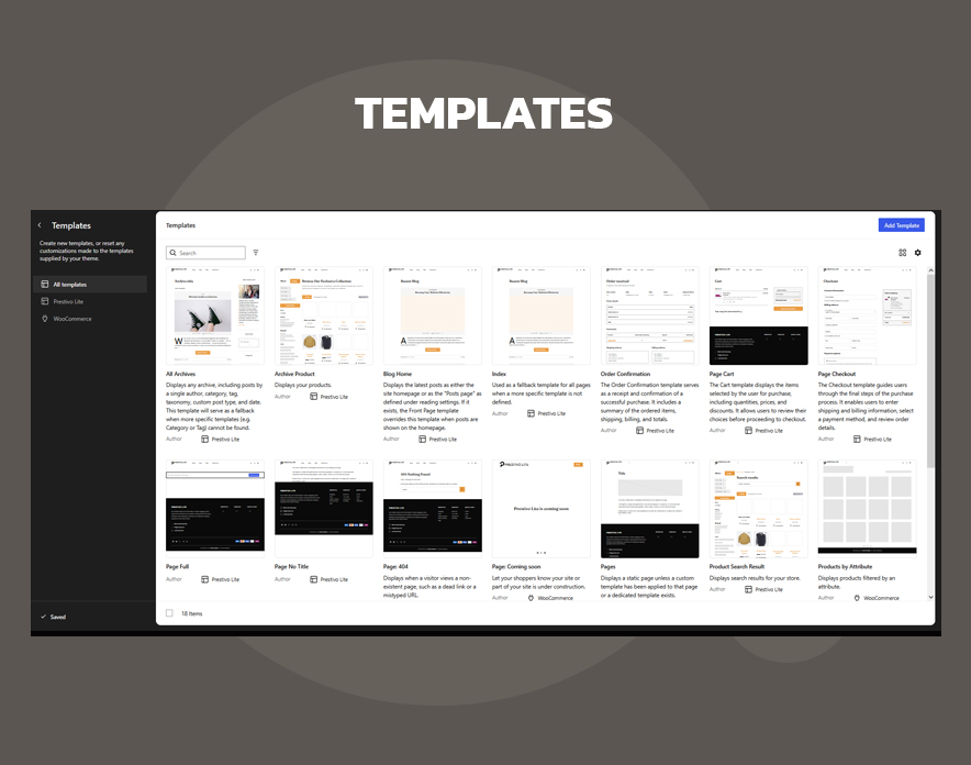 WooCommerce block templates in Prestivo Lite