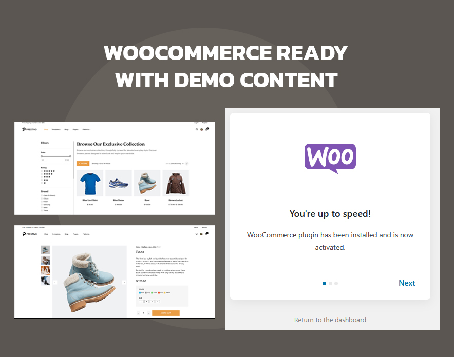 WooCommerce product archive and shop pages in the Prestivo block theme